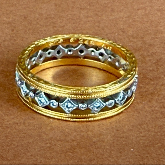 Cathy Waterman | 22K Gold & Platinum Diamond Geometric Band | Size 7 - Picture 5 of 9